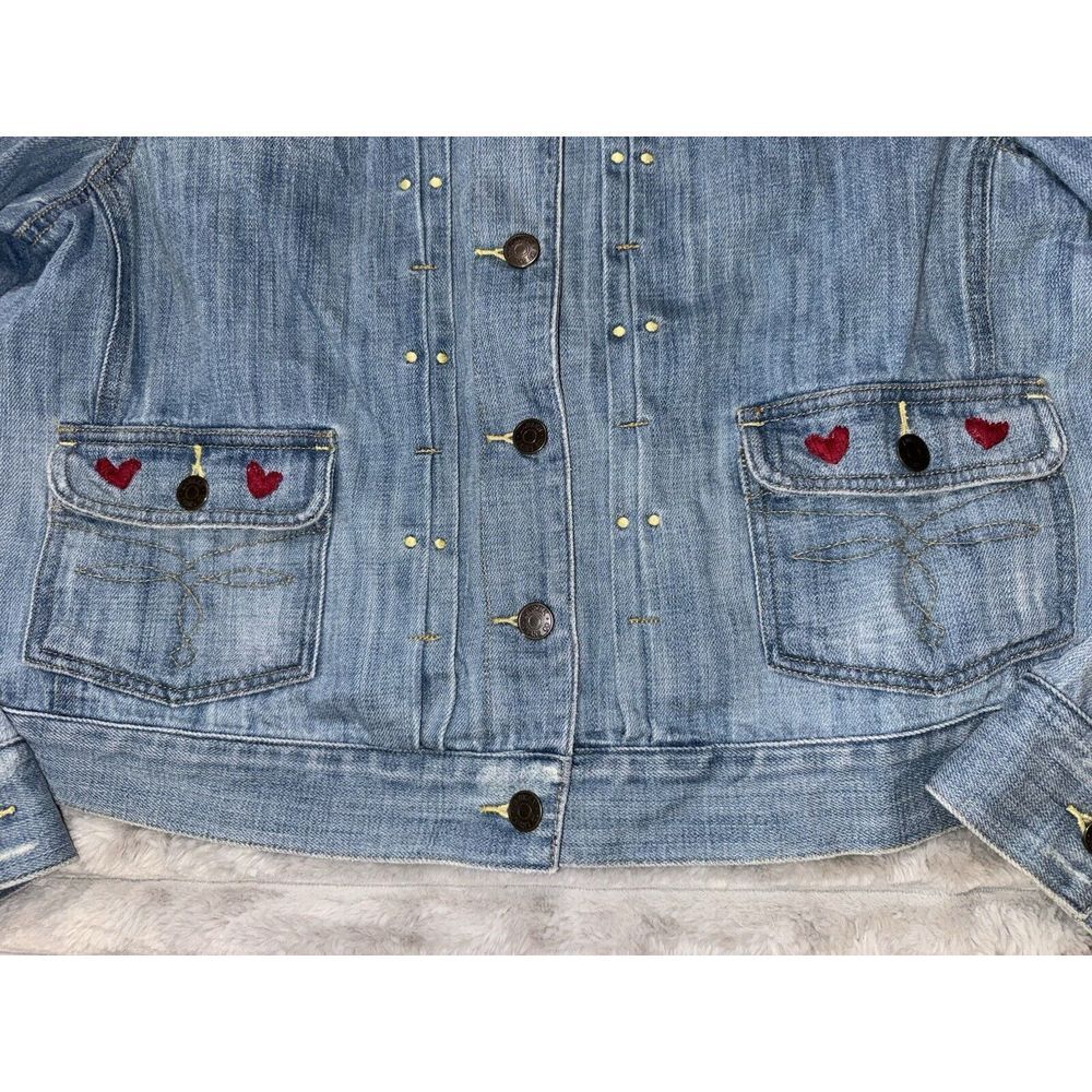 LRL Ralph Lauren Jacket XL Blue Denim Cotton Trucker Patchwork Hearts Libra Vine - Picture 5 of 15
